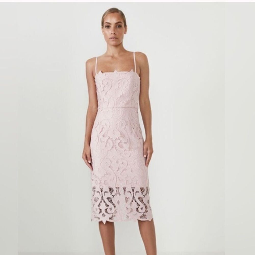 NWT Bardot Lina Blush Lace Sheath Midi Dress SZ 6 Wedding Guest Bridal Cocktail